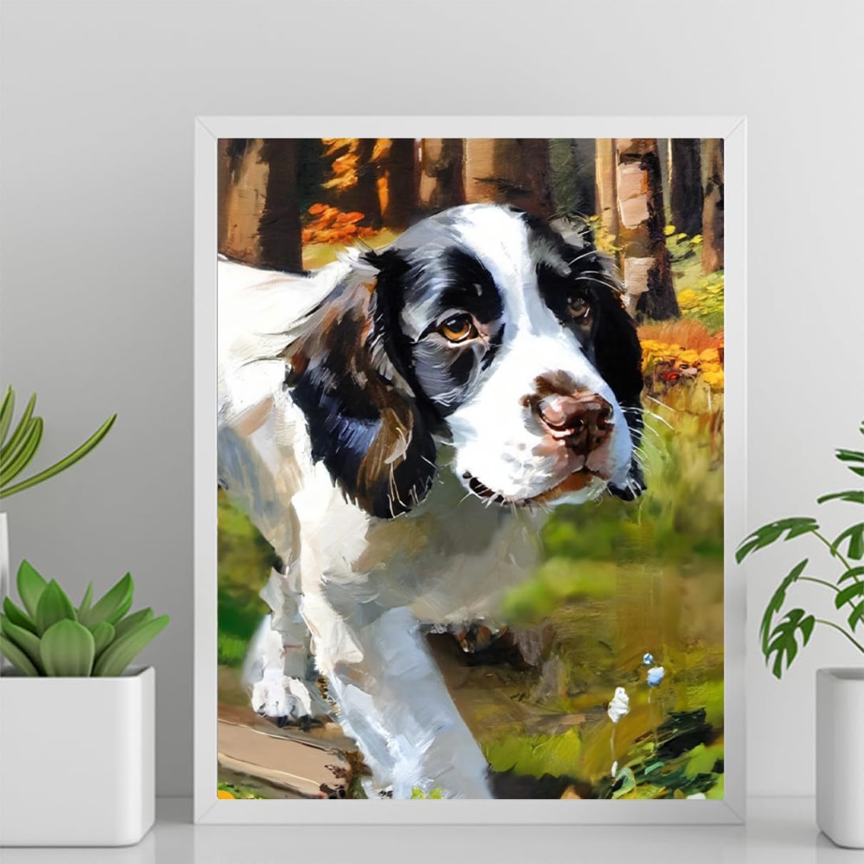 DIY Paint by Number for Adults Beginner Springer Spaniel Dog Paint by Number on Canvas DIY Oil Painting for Gift Home Wall Decor 12x16inch(30x40cm) Frameless