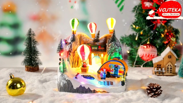 Amazon.com: VCUTEKA Christmas Village, Hot Air Balloon Snow