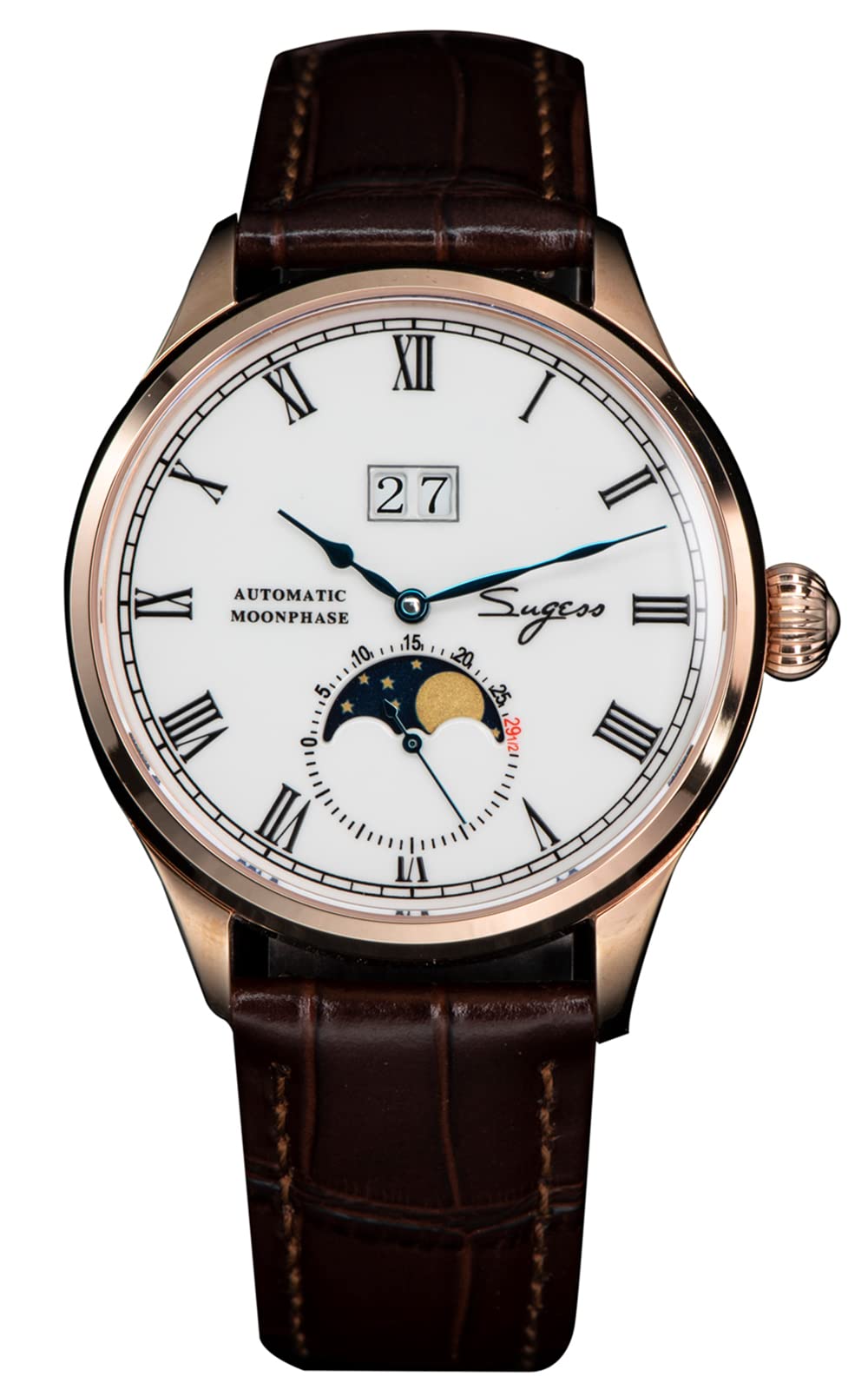 SUGESS Seagull ST2528 Automatik Mondphase Saphir Roségold 1963 BNIB, (SSMP015)