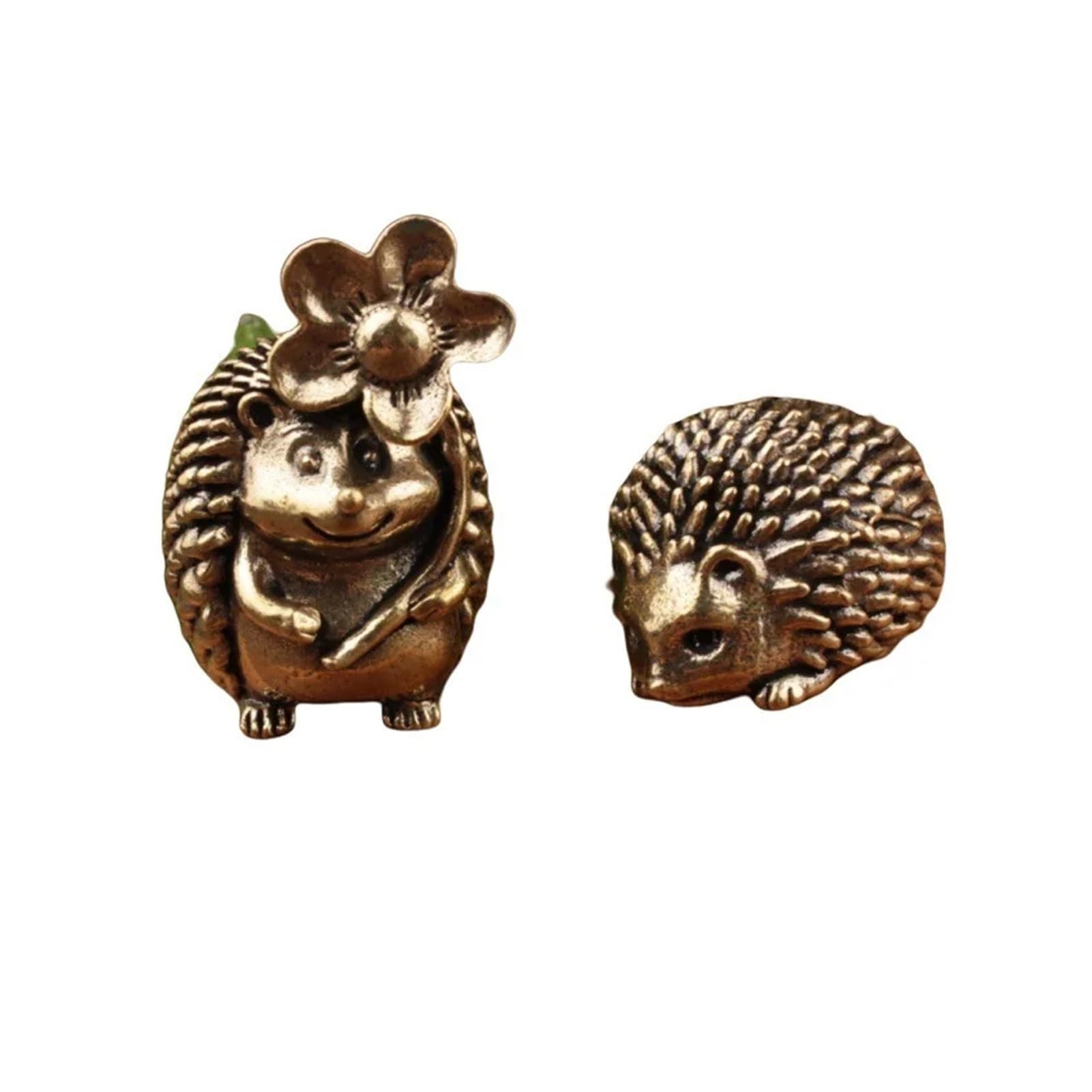 Huolimxun Solid Brass Hedgehog Figurine Vintage Animal Sculpture Crafts Cute Copper Sculpture Gift(A+B)