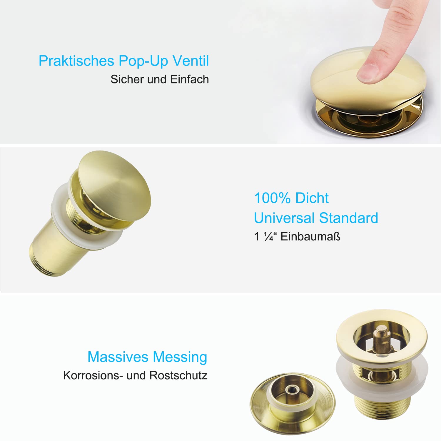 Kit – Siphon avec Bonde avec Trop-plein pour Lavabo Or Brossé, Laiton Universel Design Siphon Anti-Odeur, 1 1/4 Syphon Sifon