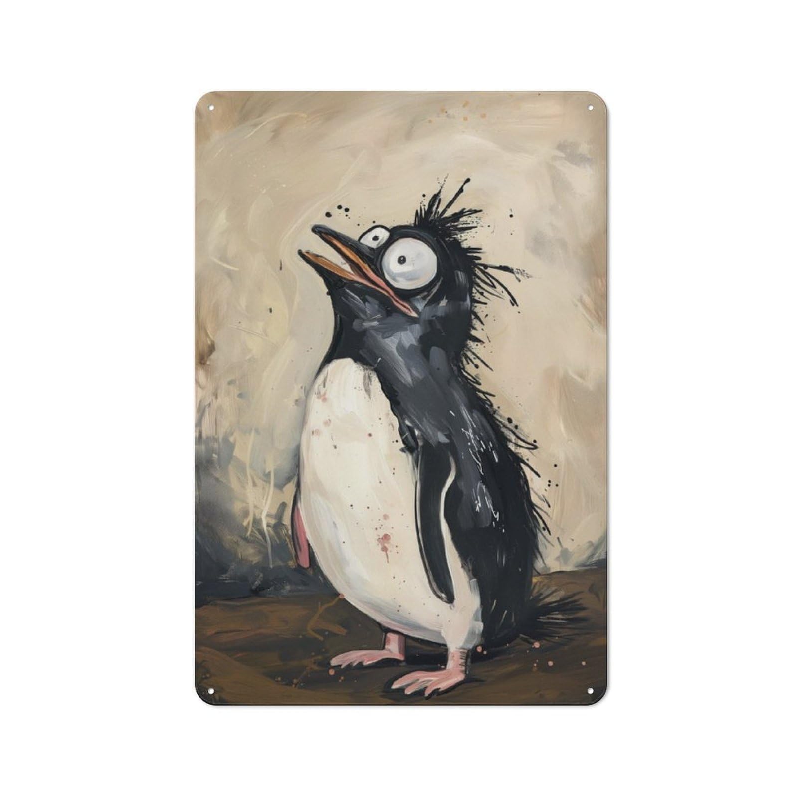 Junmoney Confused Penguin Metal Wall Sign 30X20cm, Rustic Decor For Home Bar Wall, Gift Idea At Christmas For Hosts Who Enjoy Retro Interiors