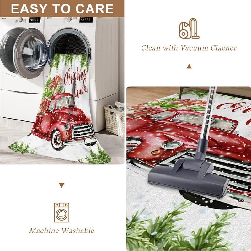 Miniatura 7 de Alfombra de área de Navidad de 4 x 6 pies, lavable, para dormitorio, sala de estar, alfombra con estampado de camión rojo, suave y antideslizante,