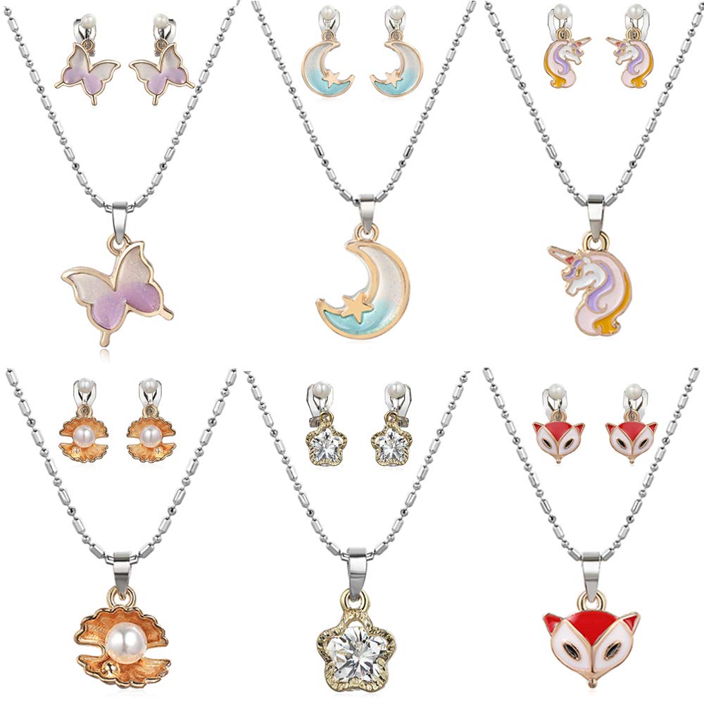 PinkSheepBFF Beaded Necklace Bracelets for Little Girl, Unicorn Princess Friendship Necklace Jewelry Sets for Teen Girls Favors Bags for Party Birthday Gift