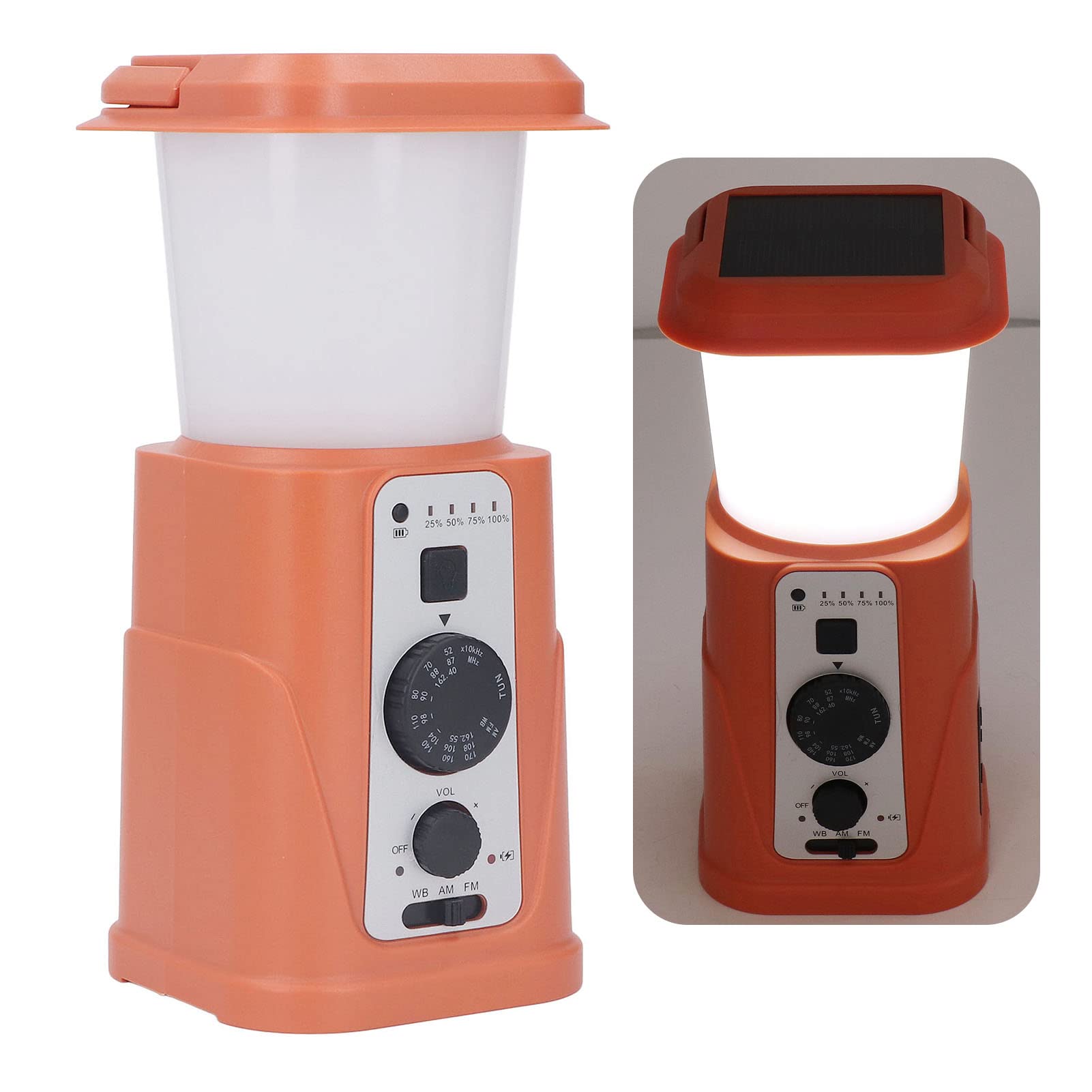 Handkurbel-Solar-Camping-Laterne mit 5000 MAh Power Bank, 2 A Telefon-Lade-Radio-Taschenlampe für das Überleben Im Notfall Im Freien (Orange US-Version 5000 mAh)