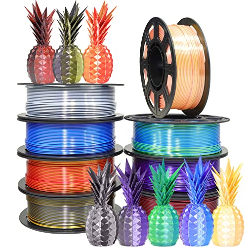 Image of BBLIFE 8 Spools Dual Color Silk PLA 3D Printer Filament Bundle, Silk Purple Gold White Red /Black, Purple /Blue, Red /Gold, Green /Blue, Yellow /Pink, 1.75mm Bicolor Silk PLA 250gX8