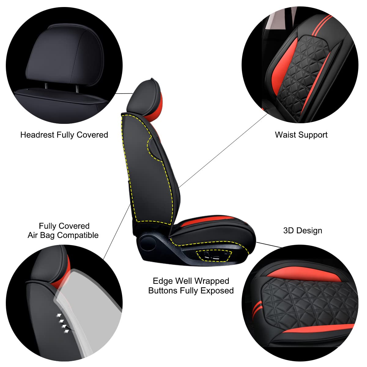OASIS AUTO Car Seat Covers Full Set Premium Waterproof Faux Leather Cushion Universal Accessories Fit SUV Truck Sedan — view 2