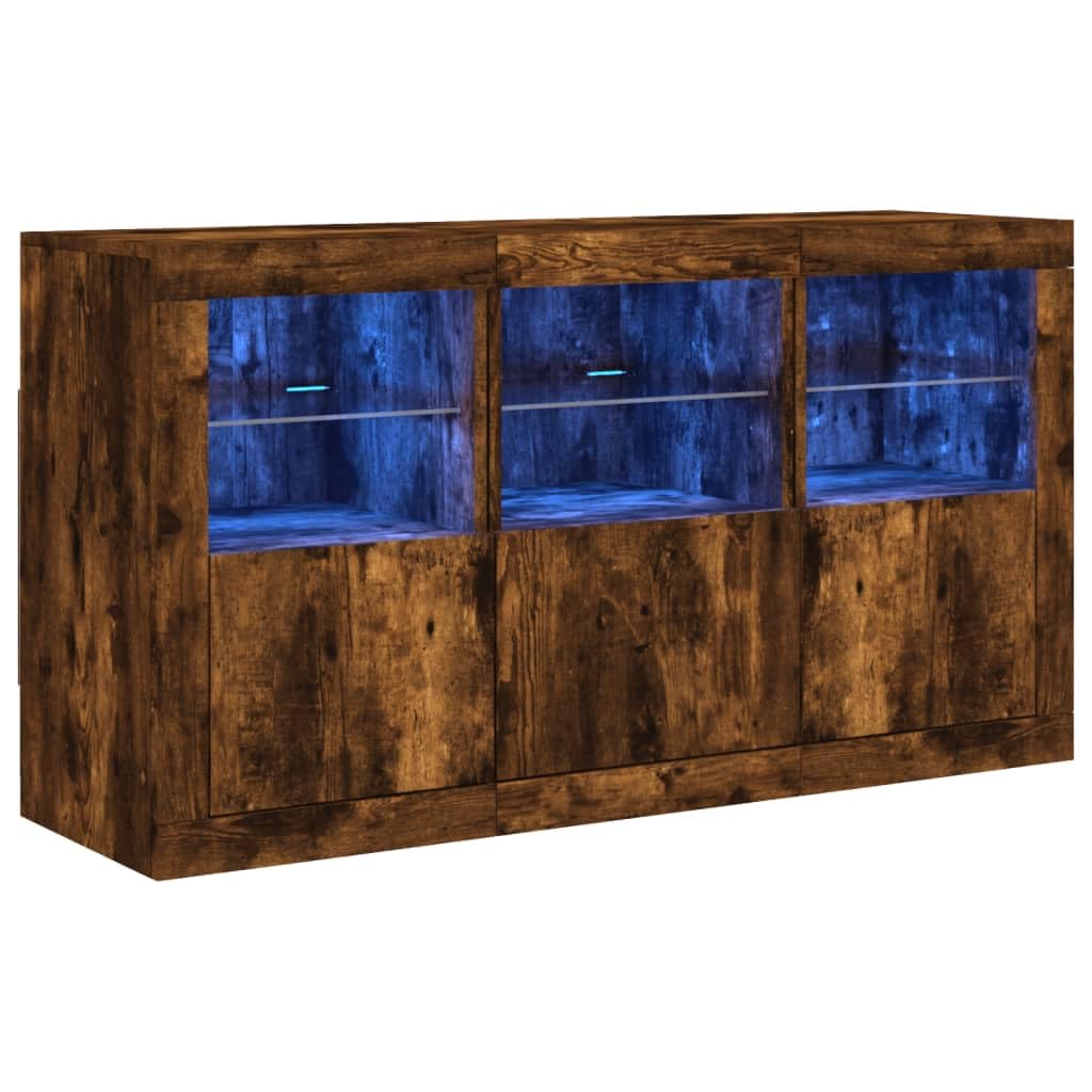 Rantry Credenza con Luci LED Rovere Fumo 123x37x67 cm, Credenza Armadio, Armadietto da Pavimento per Bagno, Mobili Ufficio, Mobiletto Portaoggetti Ripiani Salvaspazio Mobiletto Armadio di Stoccaggio L