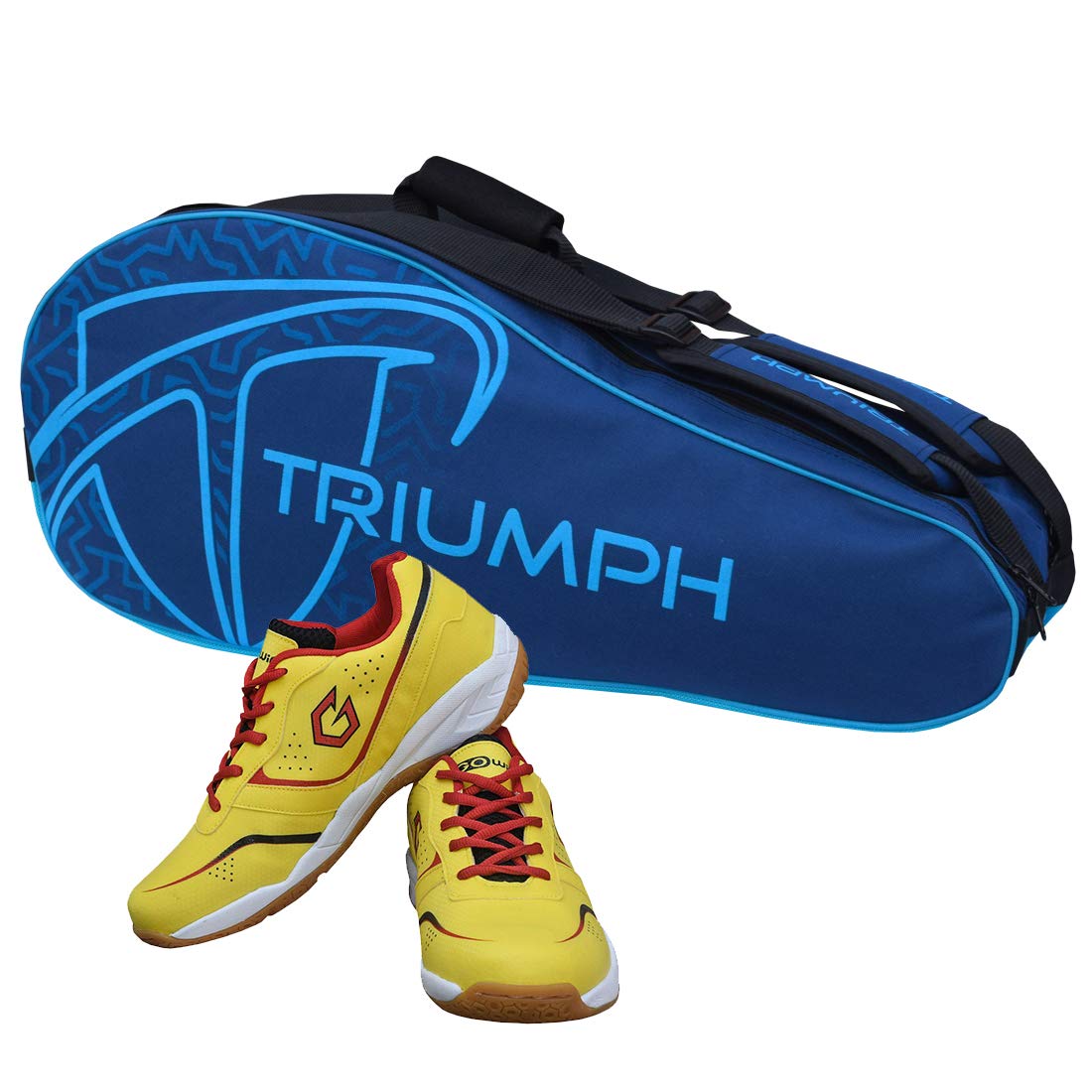 Gowin Badminton Shoe Smash Yellow Size-7 with Triumph Badminton Bag 303 Navy/Sky-image-16