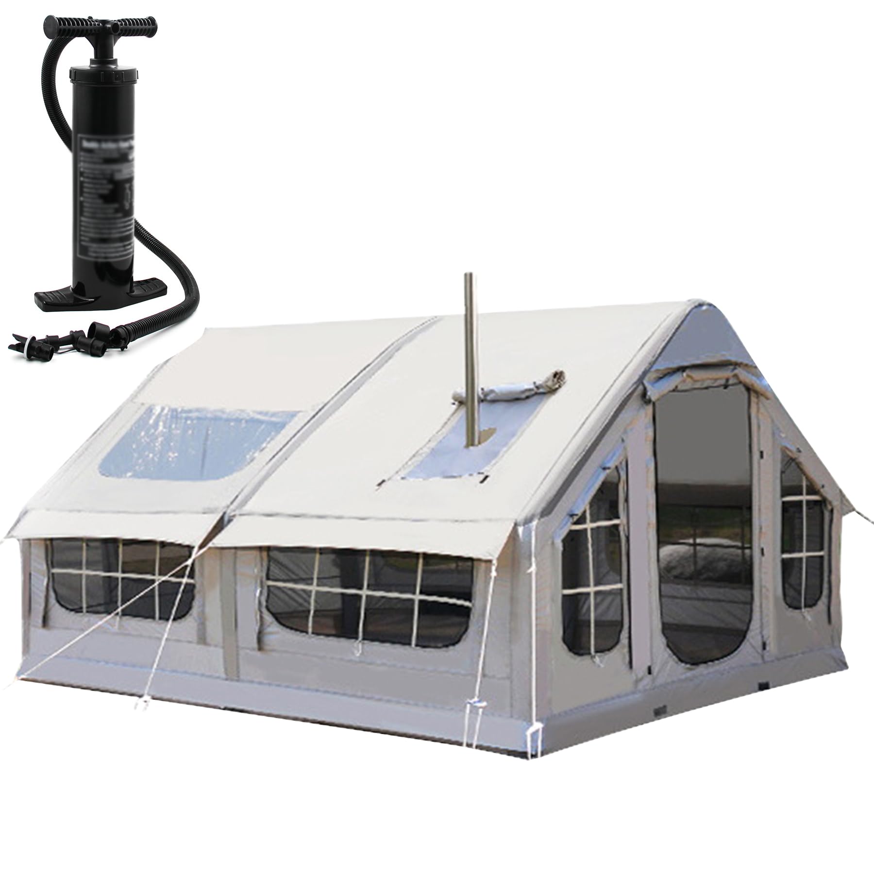 RQLSSSLMXJ Inflatable Camping Tent for People, Easy Setup with Air Pump, Large Glamping Tent with Fireplace Opening & Skylight for Family Outdoor Adventures