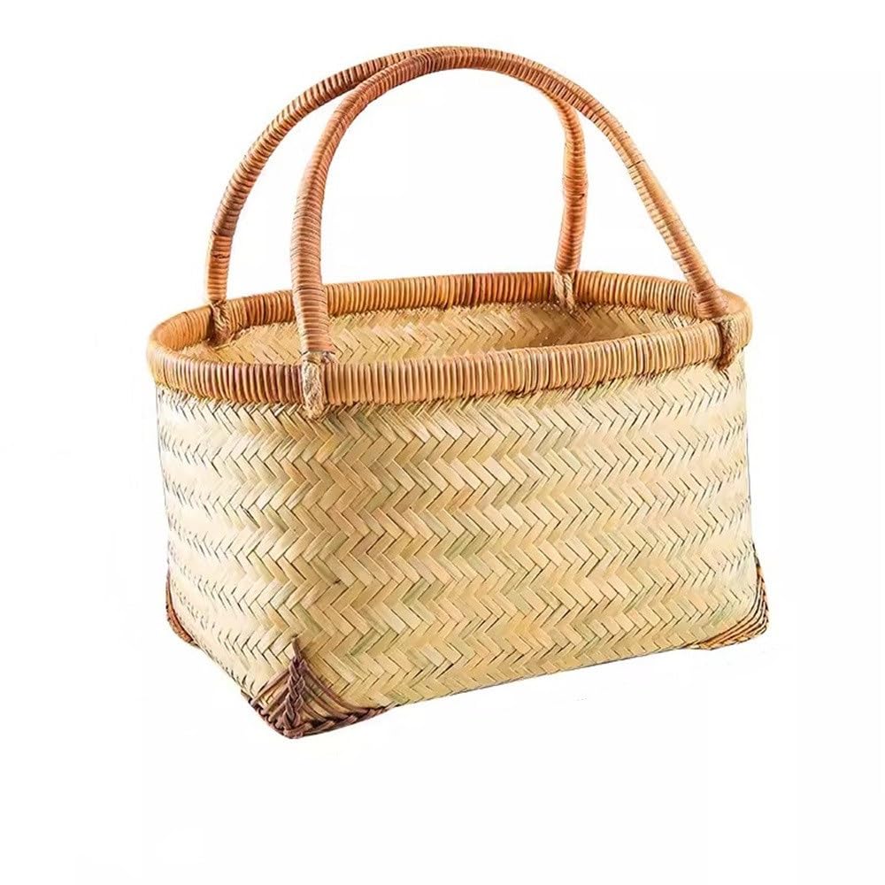 Wicker Picnic Basket Outdoor Picnic Fruit Picking Snack Shopping Basket for Picnic Camping Outdoor(20.5x25.5x37.5cm)