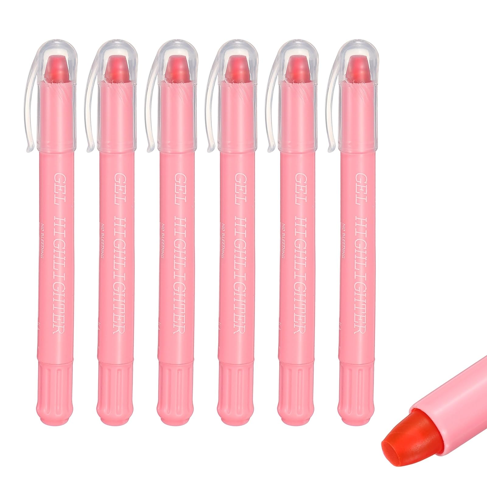 PATIKIL Pink Highlighters, 6 Pack Gel High Lighters No Bleeds Highliters Pens Wax Crayon Neon Clear View Bright Marker Pen Twist Up Stick Cute for Books Office Adults