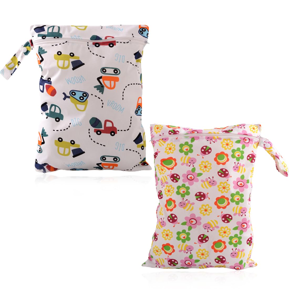 Reißverschlusstasche, 2 Stück Windeltasche, Kleine Wickeltasche, Nasse Tasche, wiederverwendbare Wickeltasche, für Kindergarten oder unterwegs, Mehrfarbig, 40 x 30 cm