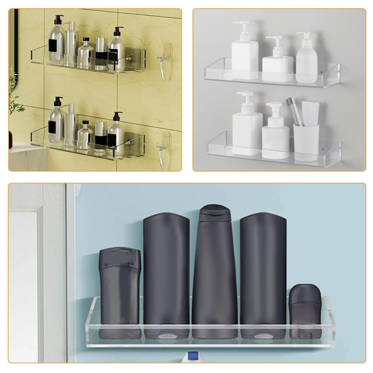 Estante de Acrílico Transparente de Pared para Baño y Cocina