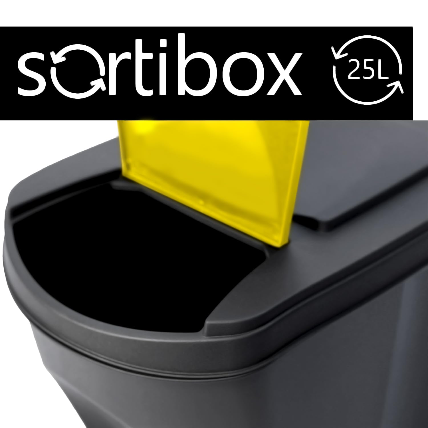 Set mit 4 Mülleimern SortiBox, Mülltonne, Abfalleimer | für Mülltrennung | stapelbar | aus Kunststoff | 100 Liter (4 x 25 l) | schwarz | für den Innenbereich