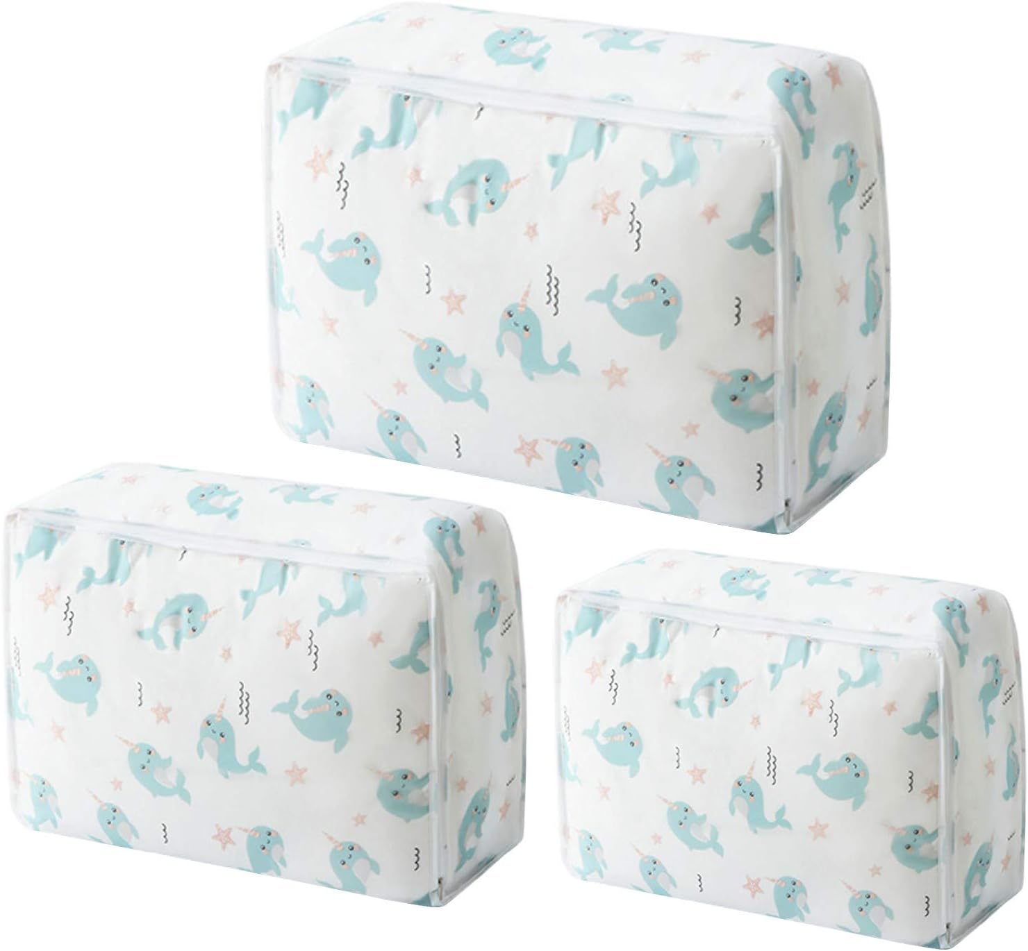 Tomedeks 3 PCS PEVA Bolsa de ropa transparente, Bolsa de edredón, Inodoro, Impermeable, Transpirable, Plegable, Organización de armario (ballena)