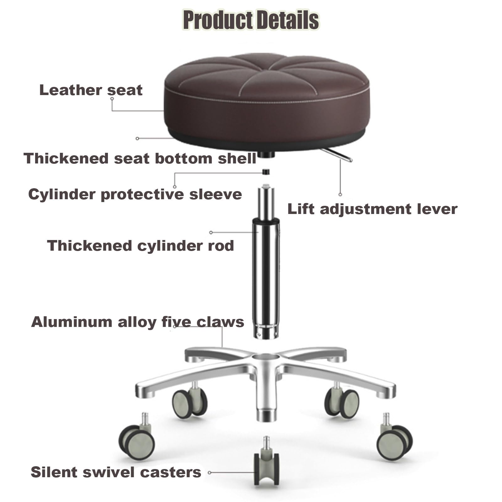 Sgabello girevole in pelle PU, regolabile in altezza, sgabello idraulico per estetista per spa medica, salone, clinica, tatuaggi, casa, ufficio, A3