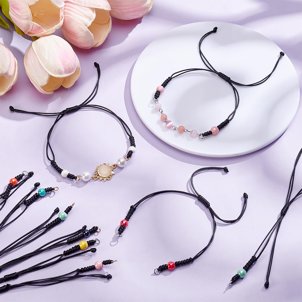 UNICRAFTALE Bracelets En Corde Polyester Cirée Ajustables Bracelet Tressés En Corde Demi Bracelet Cordon Avec Anneaux En Acier Inoxydable Perles Pour Fabrication De Bijoux