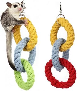 HAICHEN TEC 2 Pack Sugar Glider Climbing Toys with Hook Three-Ring Rope Chew Toys Pet Rats Climbing Ladder Swing Toys for Ferret Chipmunk Birds Parakeet Squirrel (2 Pack)