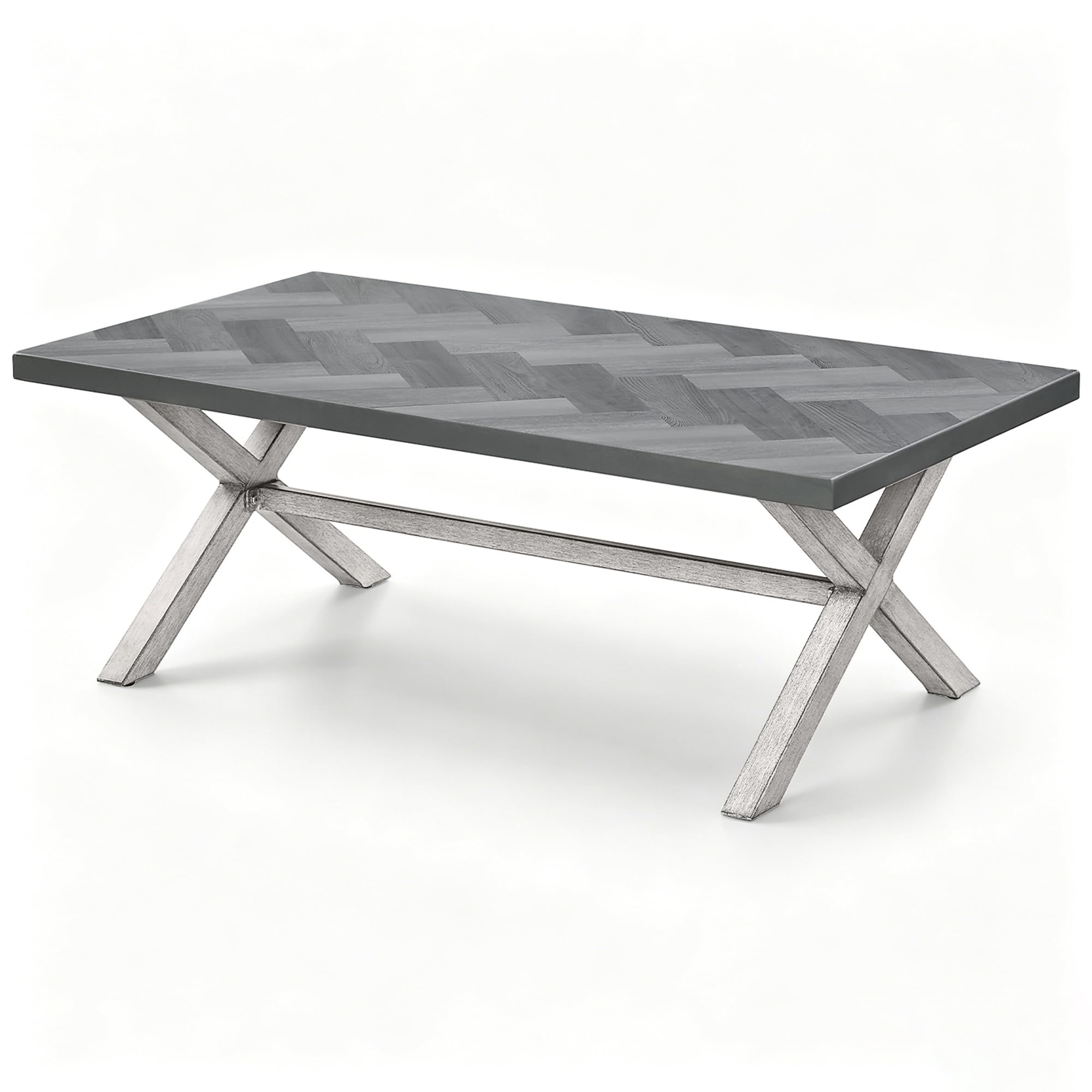 Aluminum Outdoor Coffee Table, Never Rusts Rectangle Patio Coffee Table with Resin Tabletop, Aluminum Outdoor Furniture Coffee Table for Patio, Poolside, Garden, Balcony, White Oak