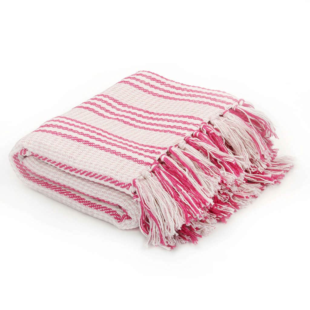 vidaXL Throw Cotton Stripes 125x150 cm Pink and White — image 1