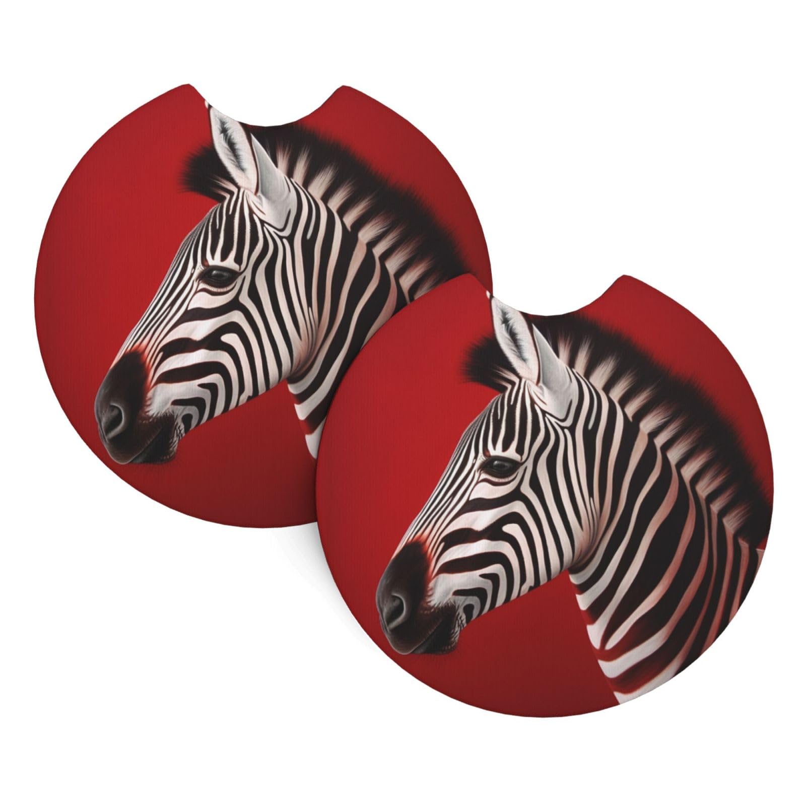 2PCS Car Coaster for Cup Holders Universal Auto Cup Mat Zebra Red Cup Coaster Pad 2.7" Waterproof Neoprene Non-Slip Cup Holder Coasters Car Interior Accessories for Women Men