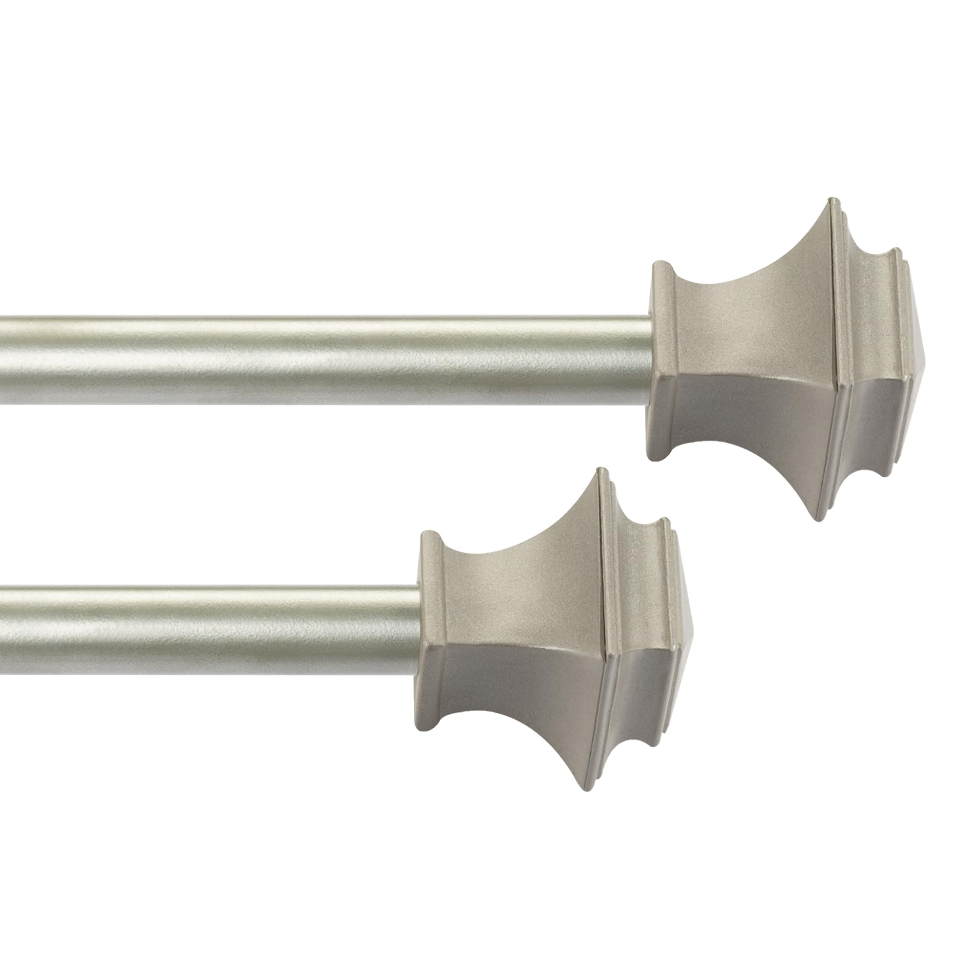Condition photo showing As Is for Deco Window 2 Pack Silver Curtain Rods for Window 28 to 48 Inch Nickel 5/8 Inch Diameter Drapery Pole with Square Finial Modern Adjustable Heavy Duty