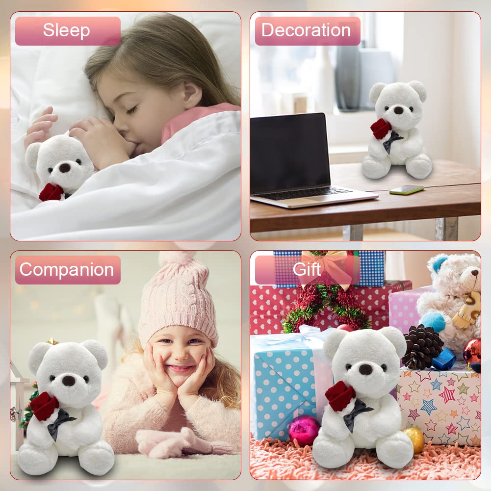 Fouvin Orsacchiotto con Rosa in Peluche 23 cm - Morbido Peluche per Bambini e Ragazze, San Valentino, Compleanni, Mamma e Decorazione Casa