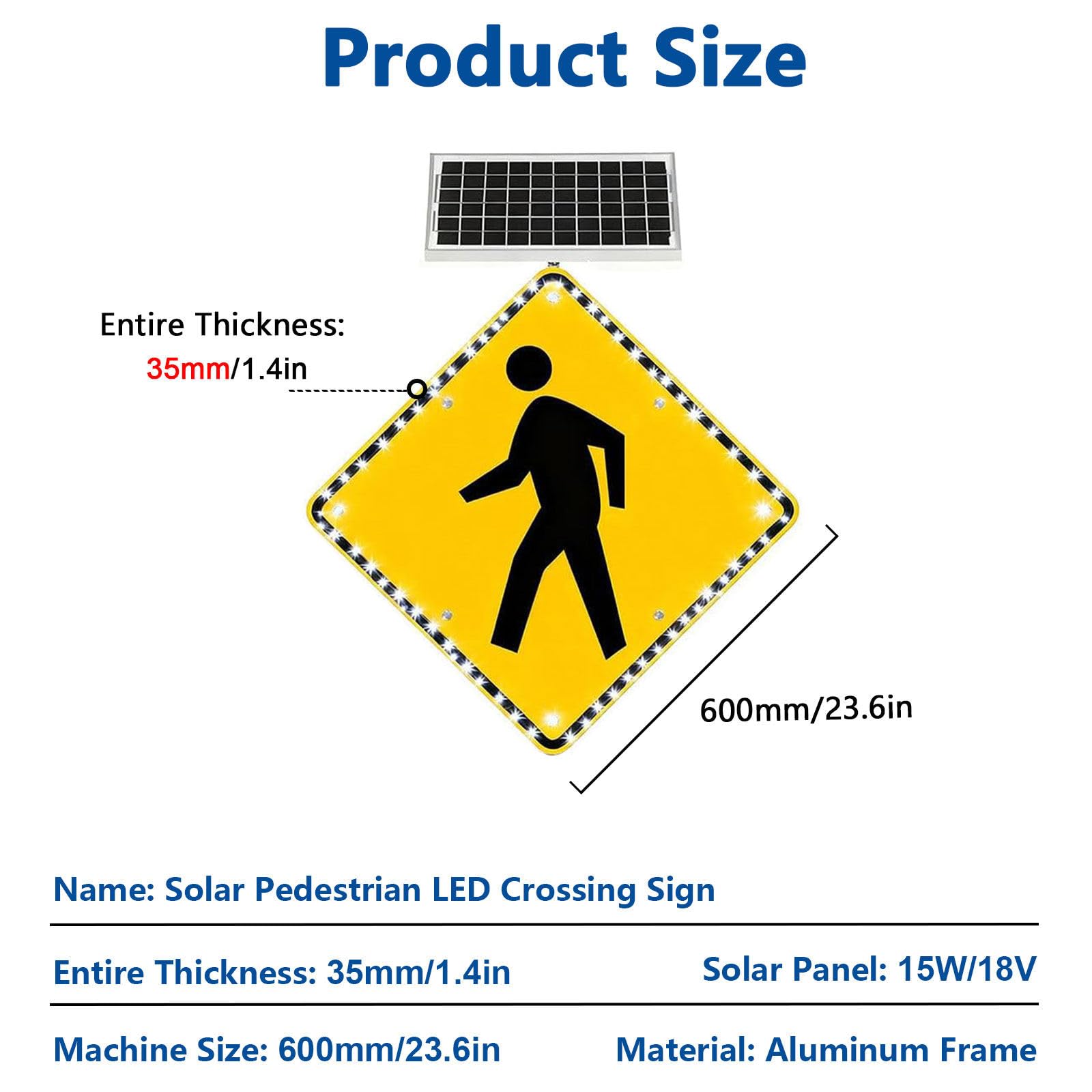 Señal de tráfico con energía solar, LED parpadeante, señal de cruce de peatones para carreteras, patrones personalizables