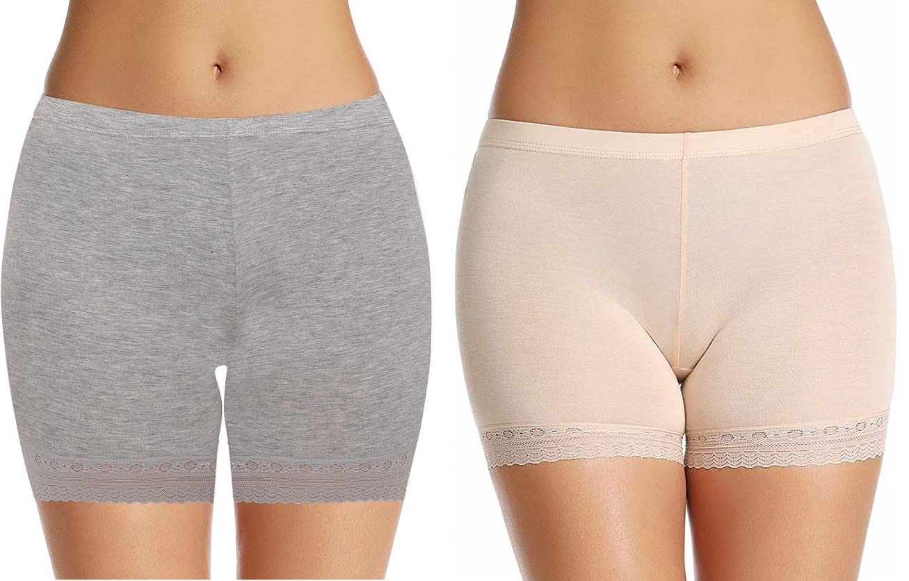 Women's/Girl's Cotton Lycra Shorts With Lace Trim Cycling Shorts/Safety Shorts/Under Skirt Shorts/Night Shorts, Free Size, (Pack Of 2)