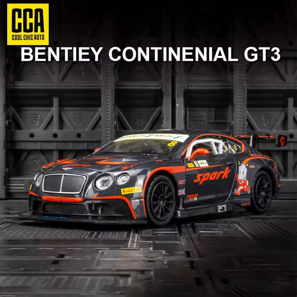 Image of 1:32 Scale Bentley GT3 Die-Cast Model Car - Racing Sports Car with LED Lights, Sound Effects, Opening Doors & Pull-Back Action - Collectible Toy for Kids & Adults