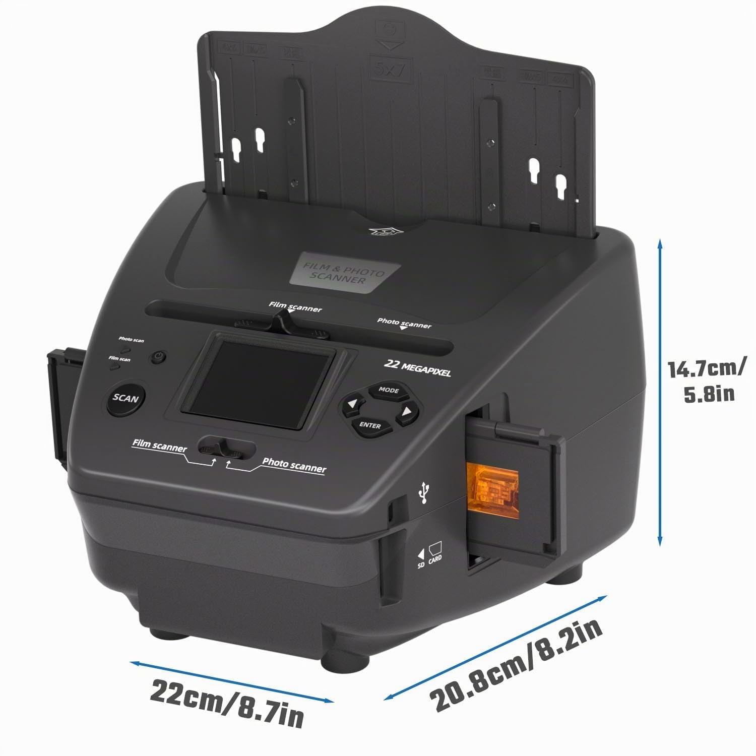 Scanner multifonction pour photos, diapositives et négatifs, convertit les négatifs/diapositives de 35 mm en format JPEG numérique 22 MP, carte mémoire 4 Go incluse, scanner de diapositives