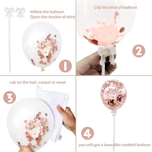 Miniatura 7 de MOVINPE Decoración de pastel de oro rosa con velas de feliz cumpleaños, pancarta de feliz cumpleaños, globos de confeti, abanicos de papel para