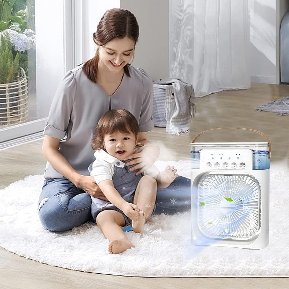 ragbare Klimaanlage Fan, 4 in 1 Personal Mini Cooling Fan mit Wassernebel Spray, 3 Geschwindigkeiten Verdunstungsluft Kühler Wasser Fan Spray Nebel Tischventilator (Black, JSFX)