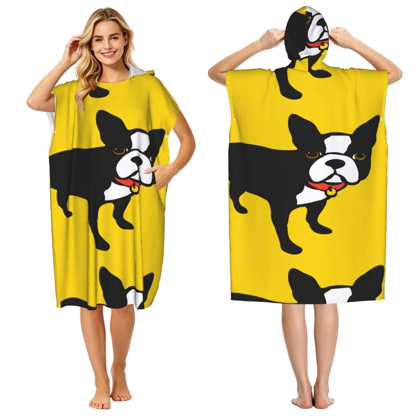 Poadnly French Bulldog, Adult Hooded Beach Towel 90 x 110 cm,Changing Bath Robe, Surf Poncho Towel For Women Men