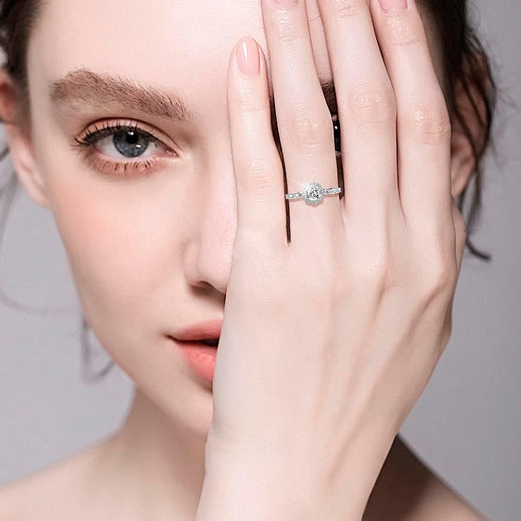 Lab Grown Diamond Engagement Promise Ring for Her 925 Silver 18K White Gold Plated, Valentine's Day Gift - Image 5