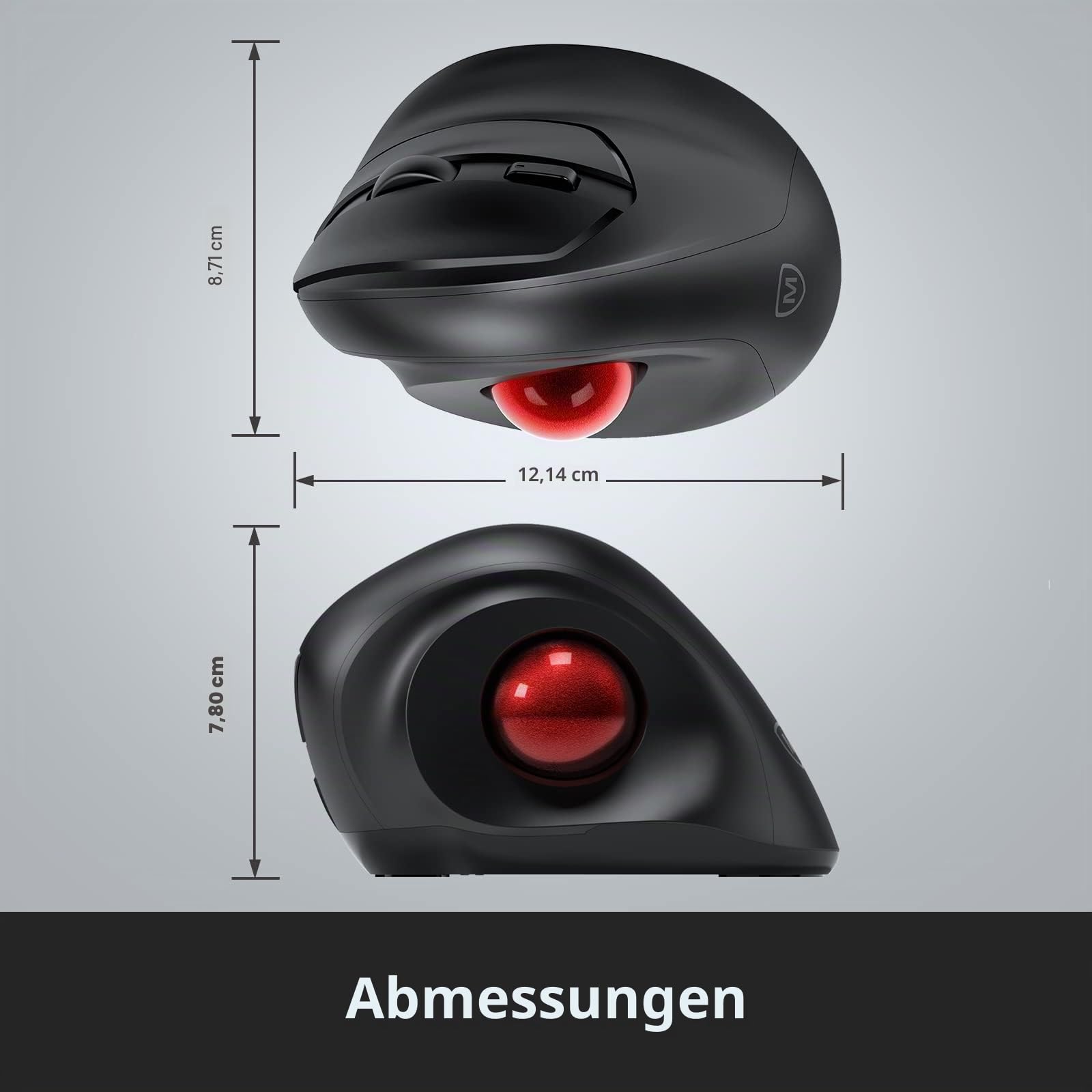 MicroPack Wireless Trackball Maus, 2023 Upgrade Ergonomische Vertikale Rollerball Computermaus, 3 Einstellbare DPI, Einfache Daumensteuerung für PC, Laptop, Mac, Windows - Schwarz