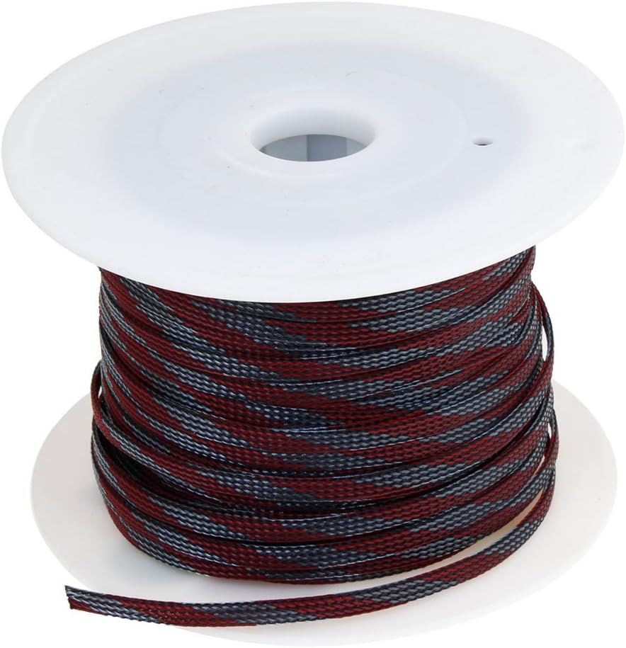 Car Black Red Expanding Braided Cable Wire Sheathing Sleeve Sleeving Harness 100m x 6mm