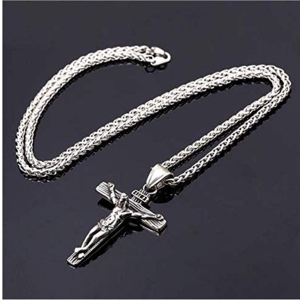 Hotaden1pc Sterling Silver Crucifix Cross Pendant Necklace Cross Pendant Chain Necklace Men's Gift-silver