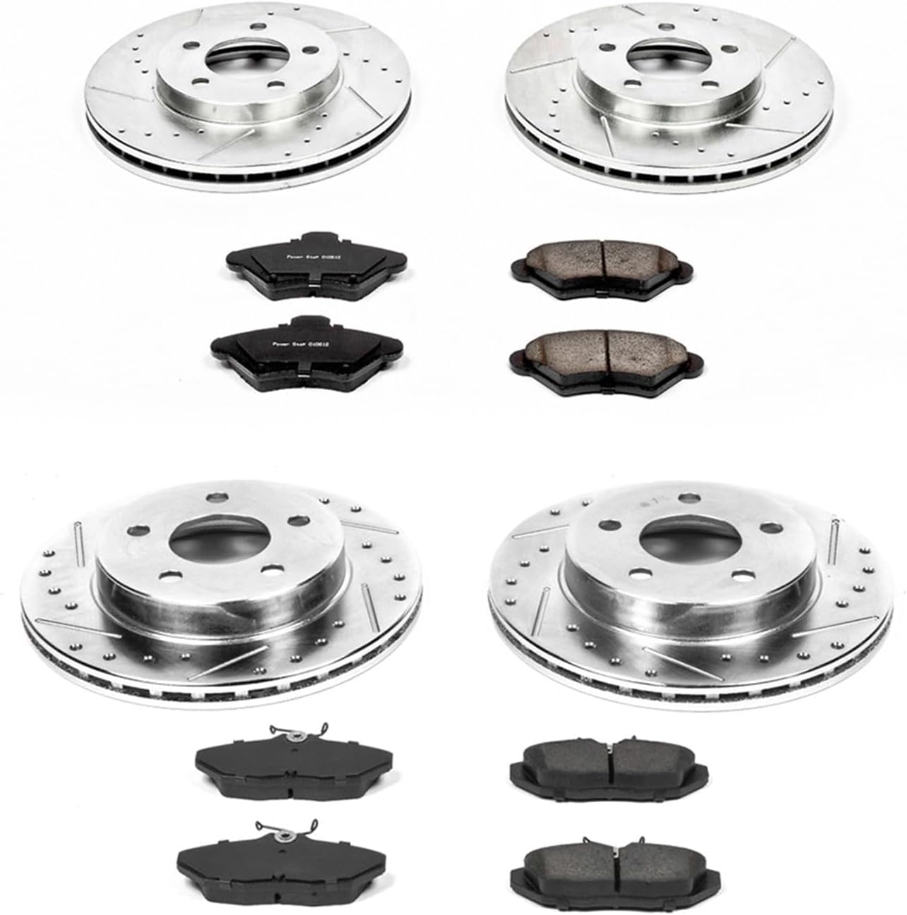 PowerStop Front and Rear Brake Kit For Ford Thunderbird 1993-97 | Mercury Cougar 1993-97 - Drilled and Slotted Disc Rotors with Ceramic Brake Pads Replacement, K1326