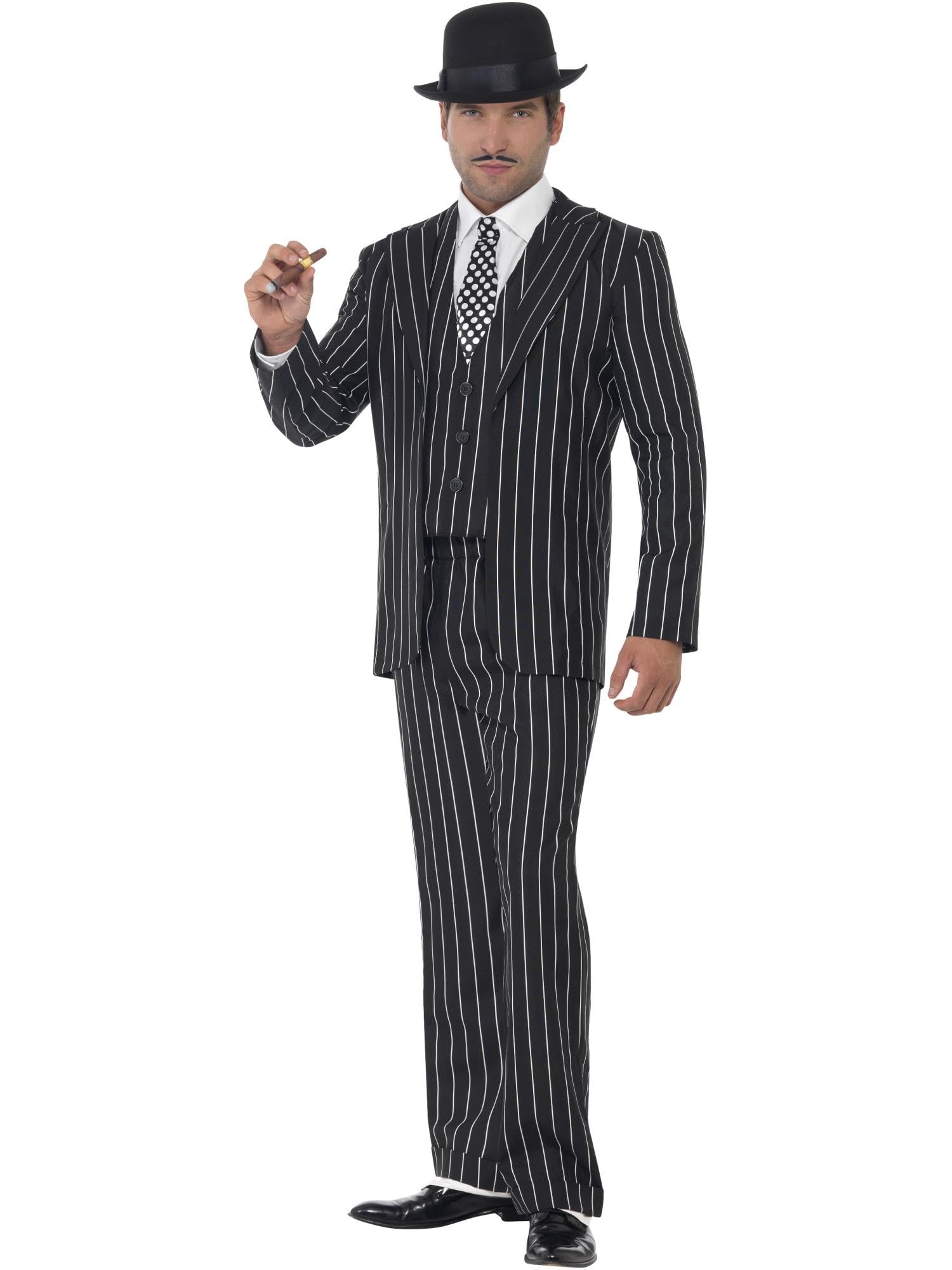Smiffys, Herren Klassischer Gangsterboss Kostüm, Jacke, Krawatte, Weste mit Mock Hemd und Hose, Größe: L, 23042