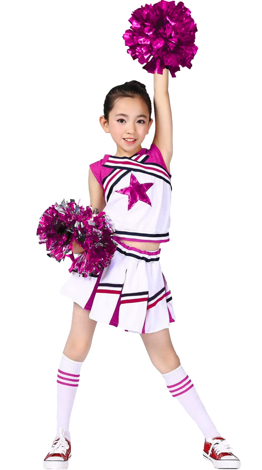 LOLANTA Costume da Ragazza Cheerleader, Carnevale o Evento Sportivo Fancy Dress Up con l'abito di Pom Poms, 4-13 Anni