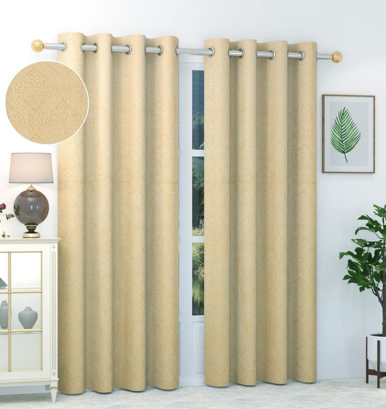 ExporthubSet of 2 Piece Soft Luxury Solid Emboss Texture Room Darkening Cream Color Velvet Door Curtains - Door - 7 feet Long for Living Room and Bedroom (EHSPR255_74)