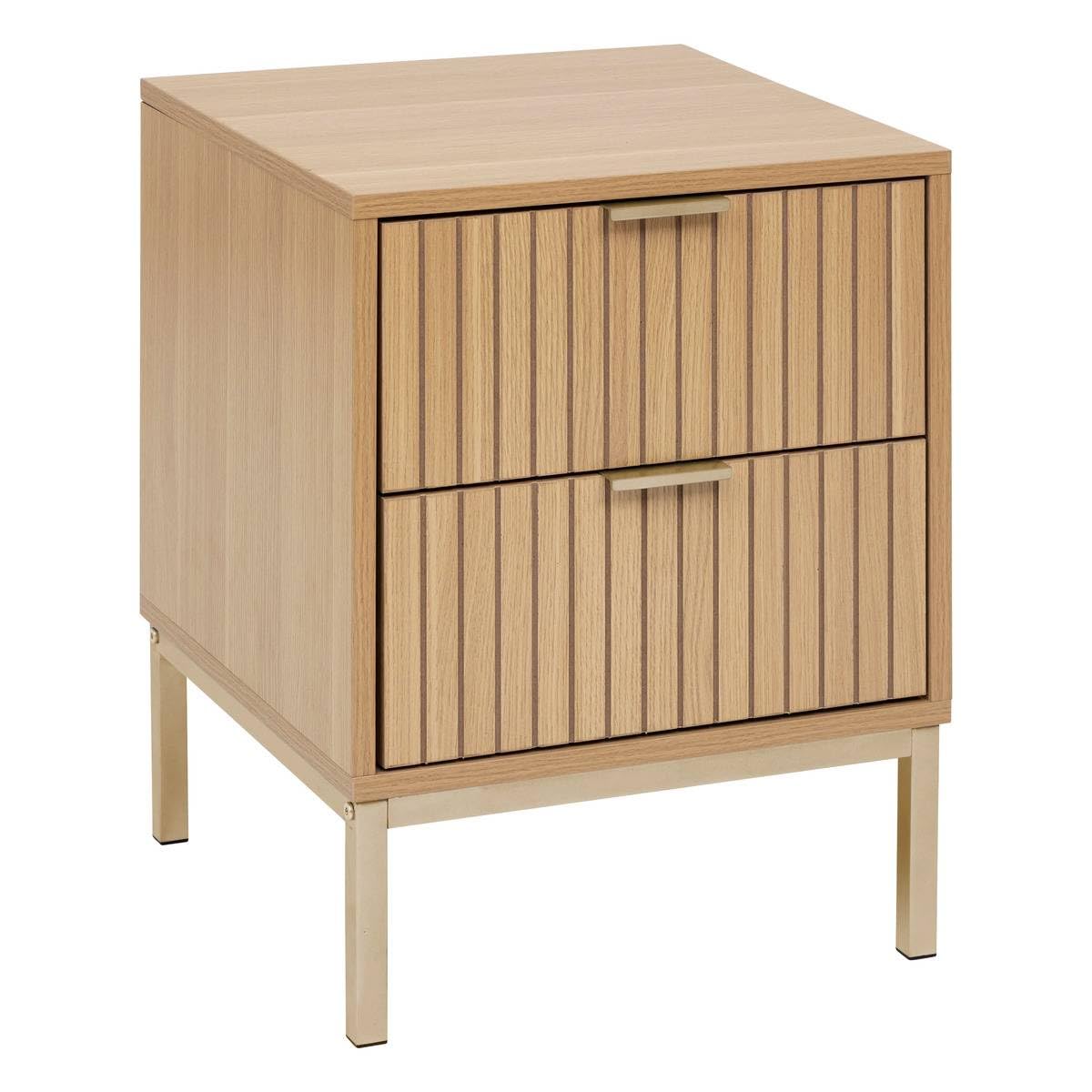 5 five simply smart 5five - Table de Chevet 2 Tiroirs Tasso Effet Bois Naturel Beige - Forme Carrée - Fermeture Douce et Silencieuse - Dressing, Chambre, Salon