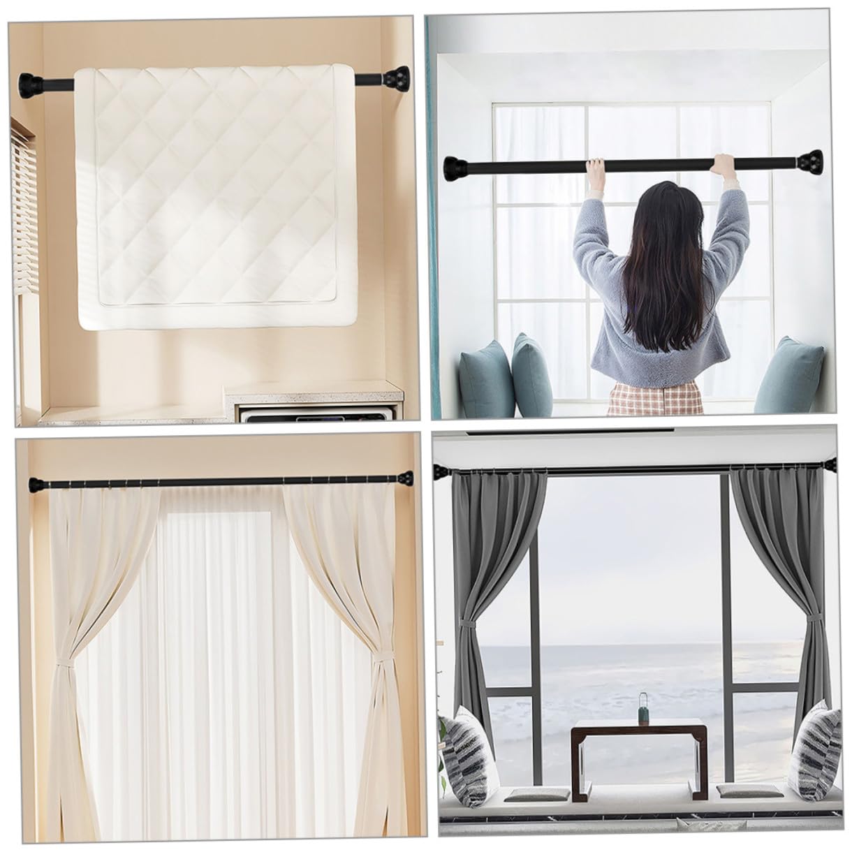 NUOBESTY 2 Pcs Barras de Cortina Telescópicas Ajustables, Barra para Cortina de Ducha y Ropa, Instalación sin Perforar, Adecuado para Baño y Armario