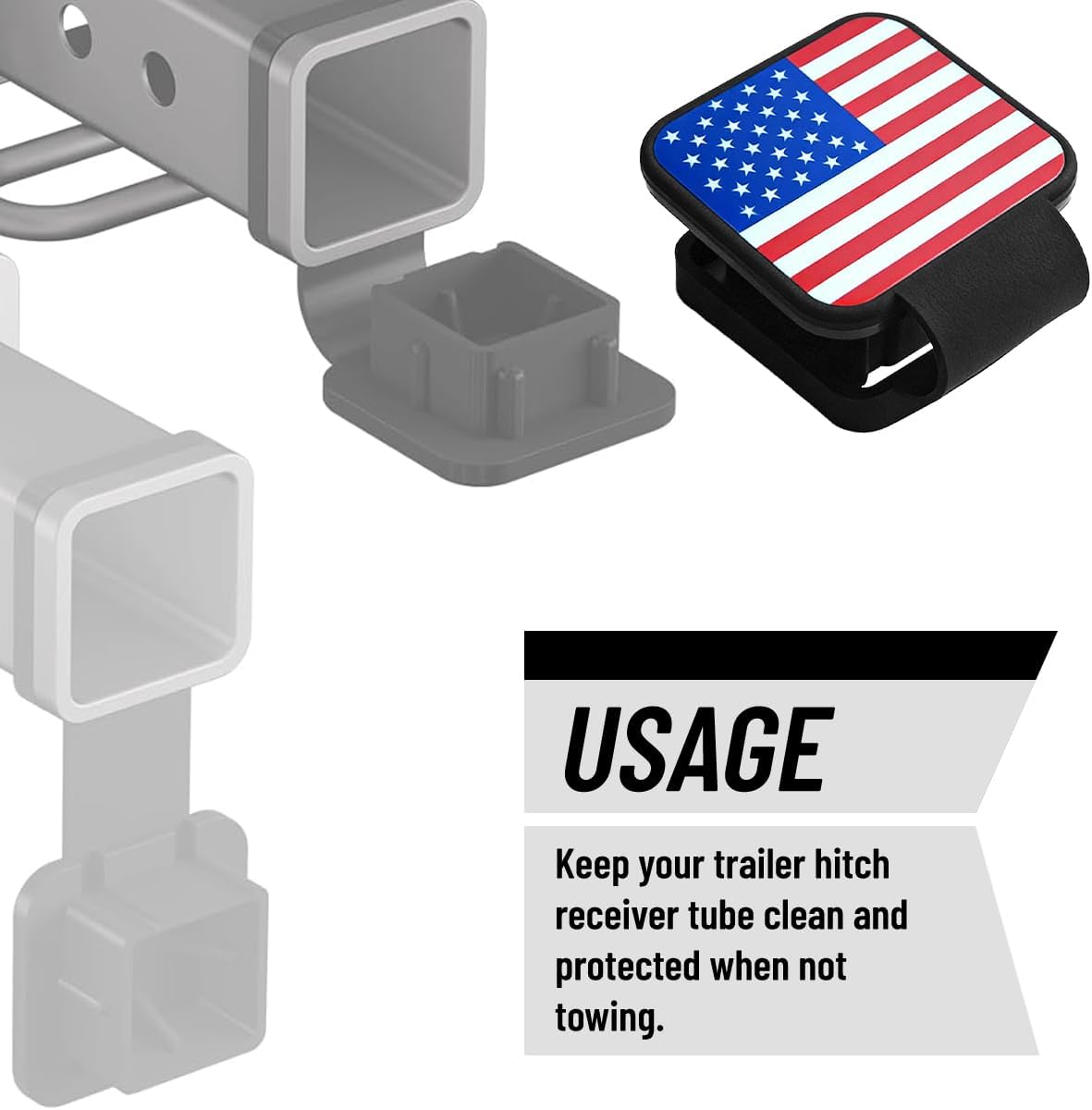 2" Trailer Hitch Cover, Silicone American Flag Square Hitch Cap Tube Plug Insert for 2" Receivers, USA Flag Trailer Exterior Tow Receiver Tube Plug Cap, Universal for Truck Sedan ATV
