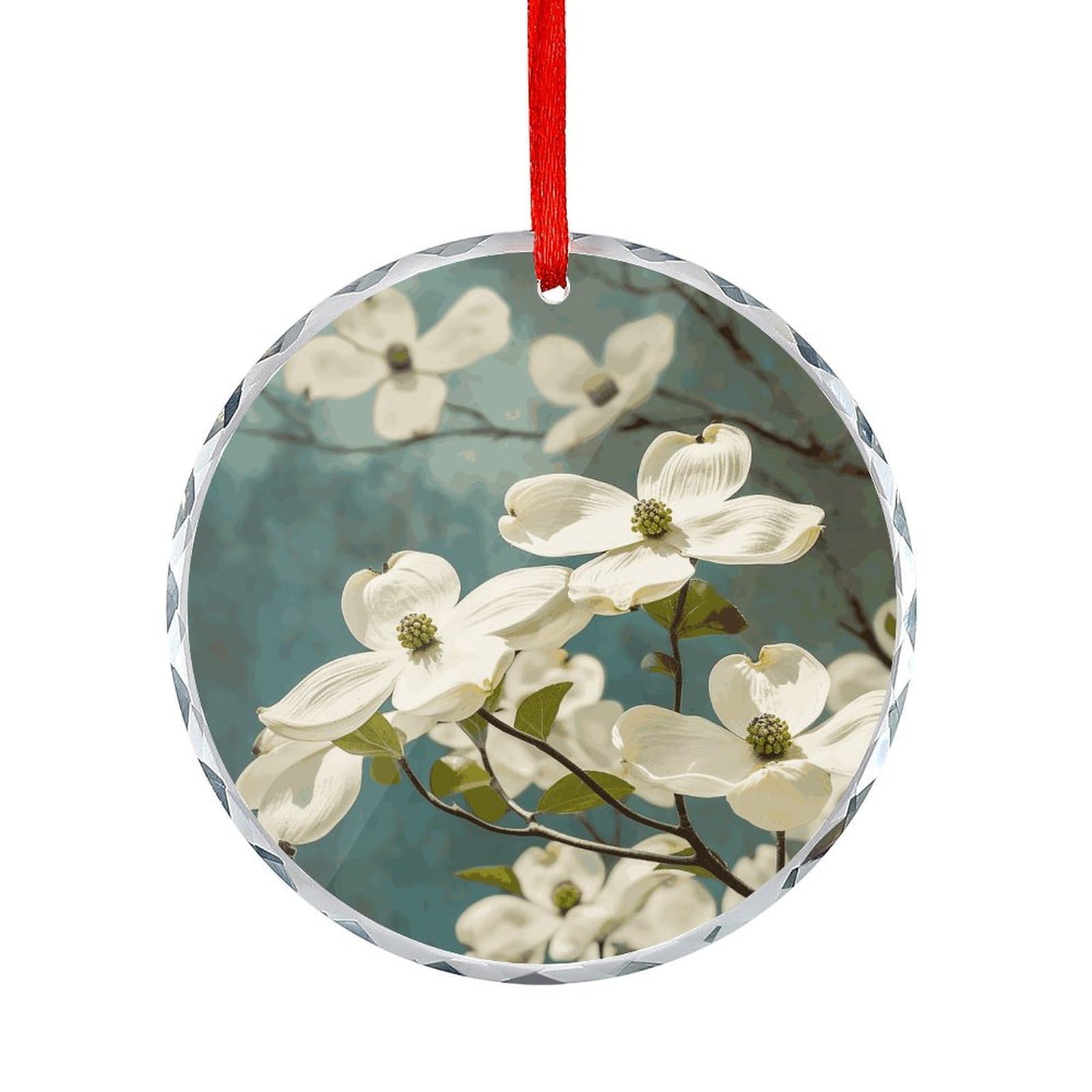 Btcowzrv Style Spring Dogwood Blossoms Round Ornament Hanging Pendant Decor