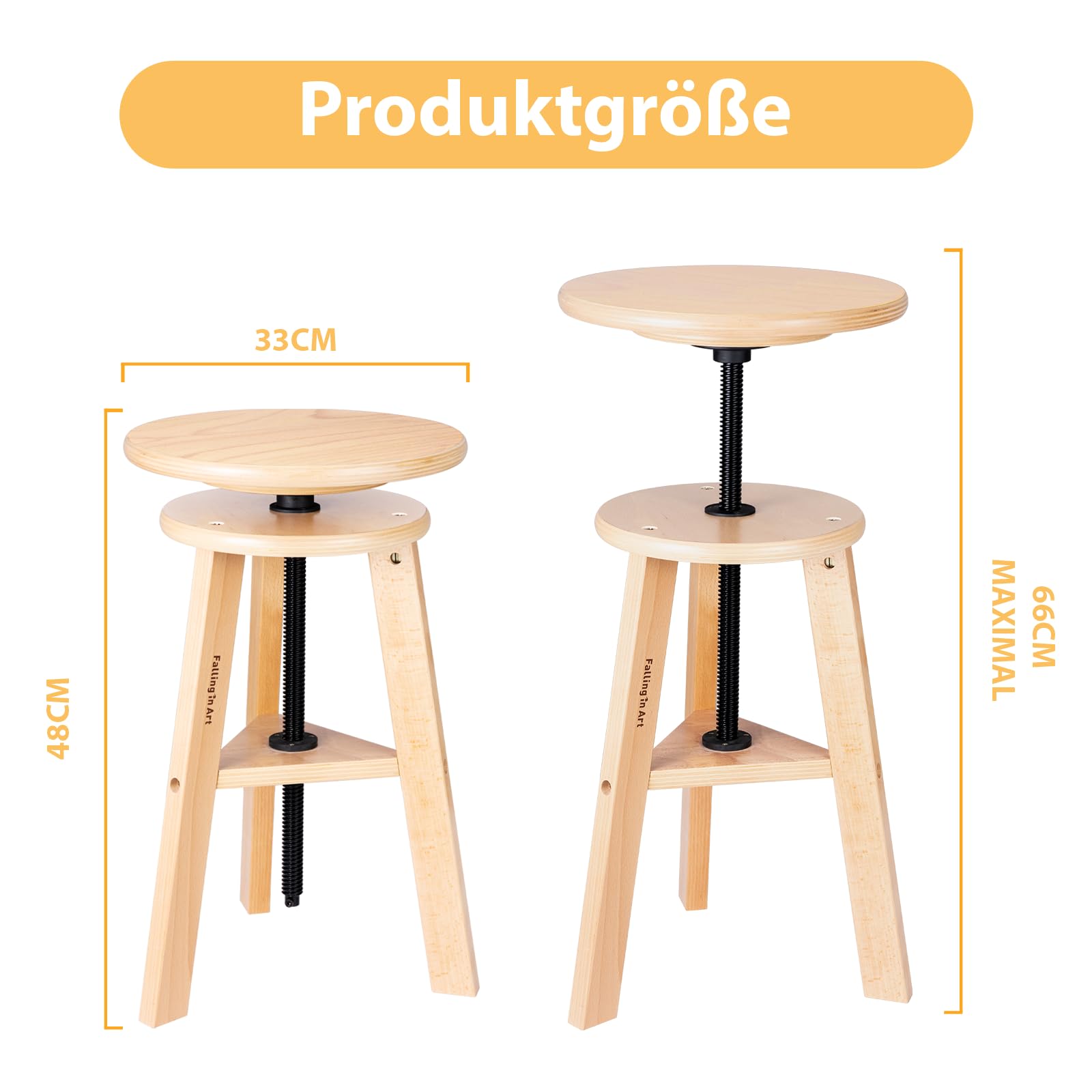 COOZEE Tabouret d'artiste Beechwood de 48 cm à 66 cm de haut - Hauteur réglable - Tabouret