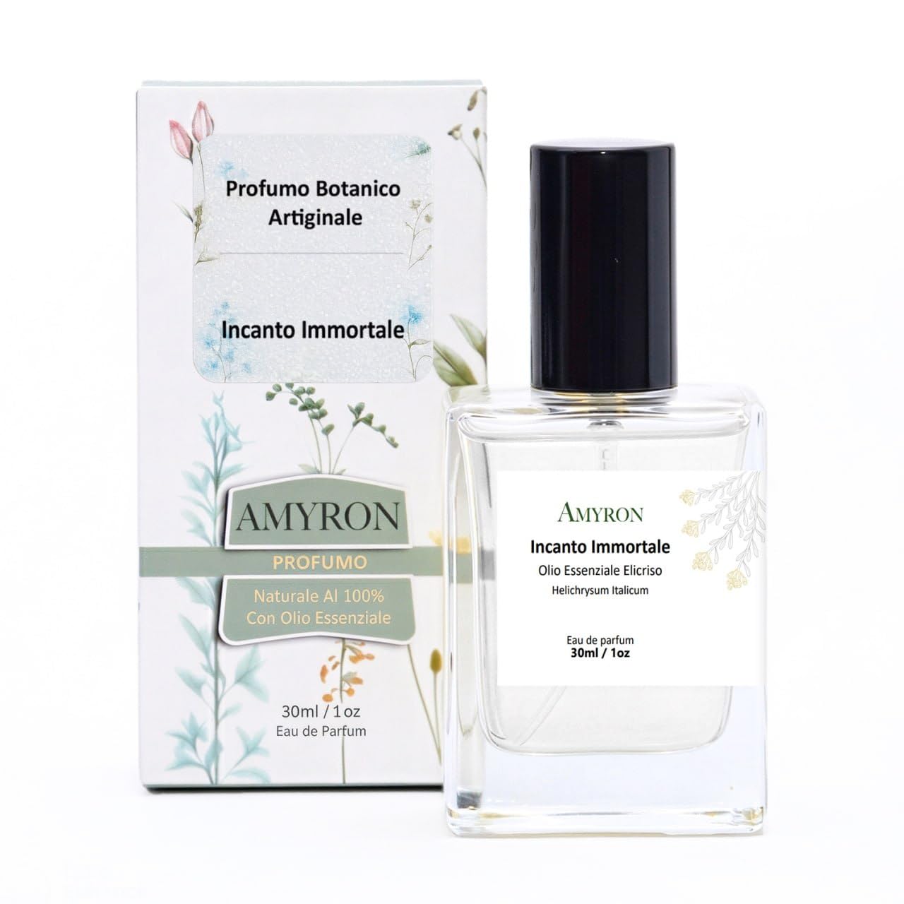 Profumo Botanico Incanto immortale 30ml AMYRON, Creato Con Ingredienti Al 100% Naturali A Base di Olio Essenziale Elicriso/Fragranza Artigianale Made In Italy.