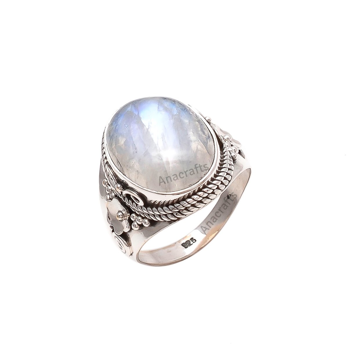 Rainbow Moonstone Ring 925 Sterling Silver Statement Gemstone Ring For Girl Women Size H I J K L M N O P Q R S T U V W X Y Z